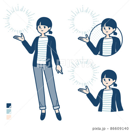 ひとつ結びヘアーの女性が光を操っているイラスト ひとつ結びヘアーの女性が光を操っているイラスト 86609140