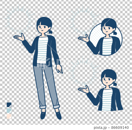 ひとつ結びヘアーの女性が光を操っているイラスト ひとつ結びヘアーの女性が光を操っているイラスト 86609140