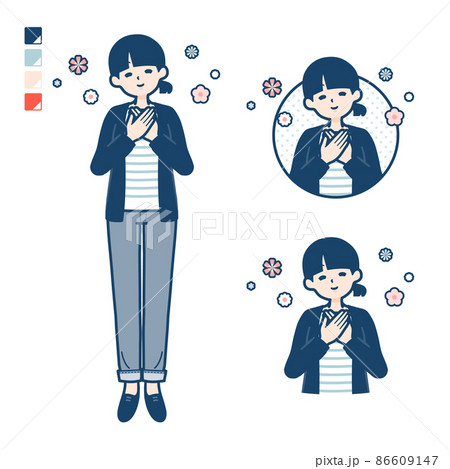 ひとつ結びヘアーの女性が安らいでいるイラスト 86609147