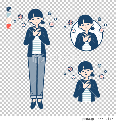 ひとつ結びヘアーの女性が安らいでいるイラスト 86609147