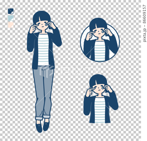ひとつ結びヘアーの女性が泣いているイラスト 86609157
