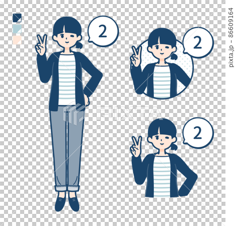 ひとつ結びヘアーの女性が2とカウントしているイラスト 86609164
