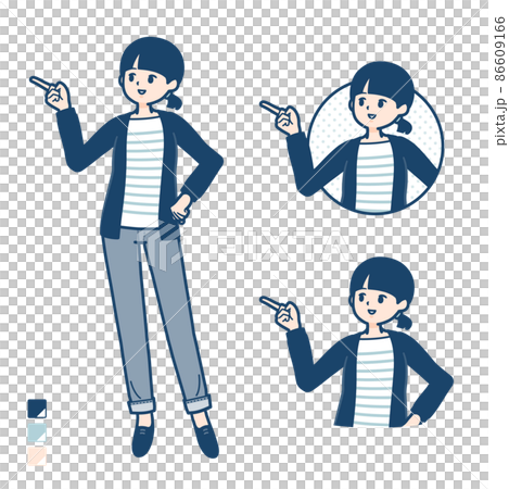 Illustration that a woman with one knot hair points and explains 86609166