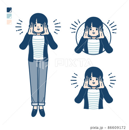 ひとつ結びヘアーの女性が大声で呼びかけているイラスト 86609172