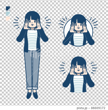 Illustration of a woman with one knot hair calling out loud 86609172