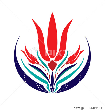 Tulip Symbol in Traditional Turkish Colors on a white Background. Minimalist Style Logo. 86609501
