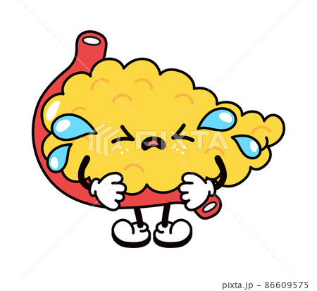 Cute funny crying sad pancreas character. Vector hand drawn traditional cartoon vintage, retro, kawaii character illustration icon. Isolated on white background. Crying pancreas character concept Cute funny crying sad pancreas character. Vector hand drawn traditional cartoon vintage, retro, kawaii character illustration icon. Isolated on white background. Crying pancreas character concept 86609575