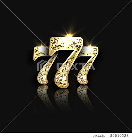 Three golden glittering sevens with reflection on black background. Luxury casino banner Big win slots 777 . Vector illustration 86610528