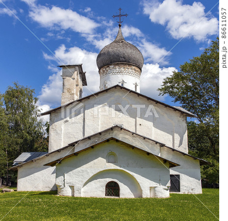 View of Church of St. Nicholas from Usokha in Pskov 86611057