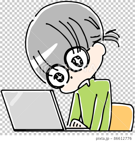睡在電腦前的戴眼鏡的女孩 睡在電腦前的戴眼鏡的女孩 86612776