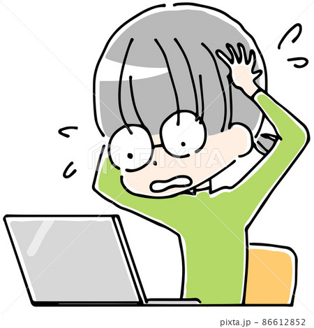 パソコンの前で慌てるメガネっ子 86612852
