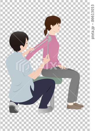上肢の関節可動域測定、肩関節伸展のROM測定をする理学療法士か作業療法士 上肢の関節可動域測定、肩関節伸展のROM測定をする理学療法士か作業療法士 86613053