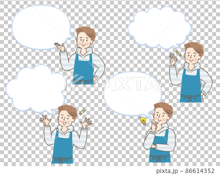 Apron figure male facial expression set and speech bubble Apron figure male facial expression set and speech bubble 86614352