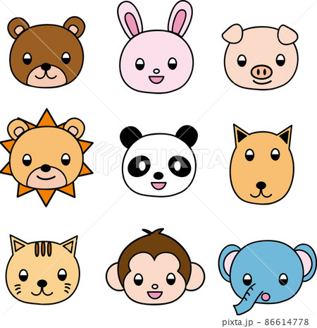 カラーのかわいい動物イラストアイコンセットのイラスト素材