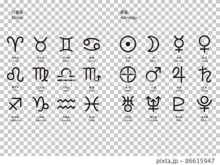 デザイナー用　十二星座（ゾディアック）と惑星（アストロロジー）のマーク 86615947