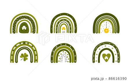 St. Patrick day rainbow in boho style. Bohemian clipart for irish holidays. Scandinavian design for postcard, sticker, clothes, wrapping paper, fabric. Cute vector illustration with shamrock 86616390