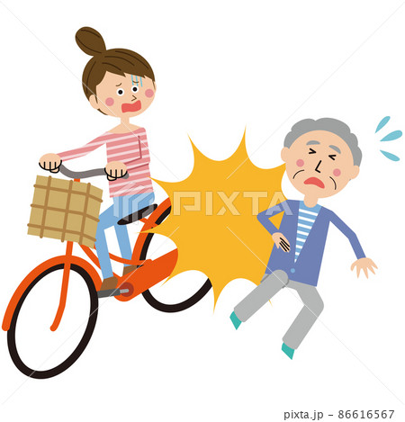 ポップな自転車に乗った女性 おじいさんにぶつかり怪我 ポップな自転車に乗った女性 おじいさんにぶつかり怪我 86616567