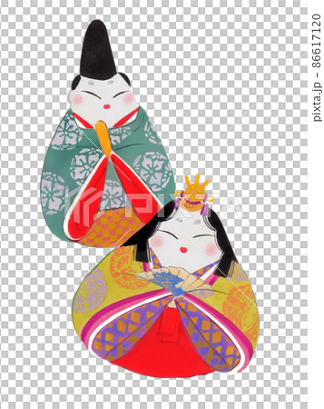 かわいいおひなさまイラスト もえぎ色と緑の衣装のひな人形 かわいいおひなさまイラスト もえぎ色と緑の衣装のひな人形 86617120