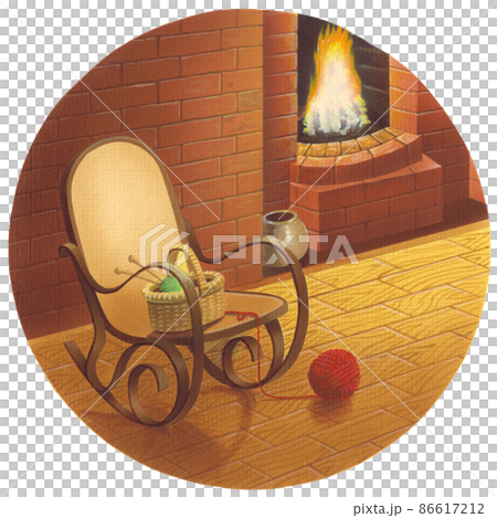 手繪插圖:冬天的房子溫暖的壁爐和椅子 手繪插圖:冬天的房子溫暖的壁爐和椅子 86617212