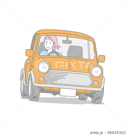 クラシックカーでドライブを楽しむ女性 86620302
