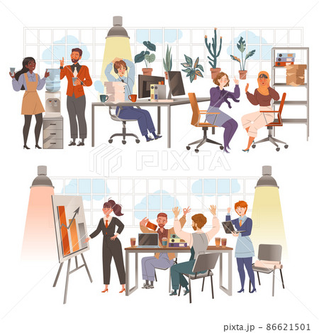 Set Of Business People Working Office のイラスト素材