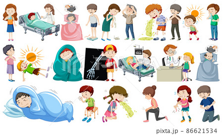 Set of sick people with different symptoms 86621534