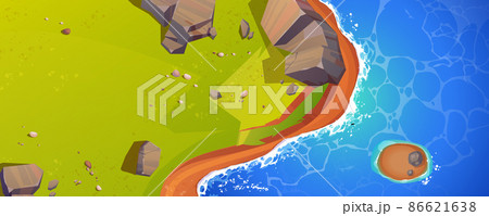 Top view of sea coast, ocean beach with rocks Top view of sea coast, ocean beach with rocks 86621638