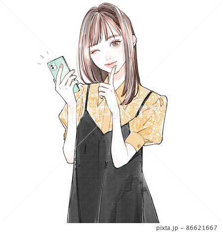 スマホ持ってウインク 86621667