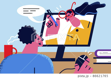 Happy kid study online on computer at home Happy kid study online on computer at home 86621765