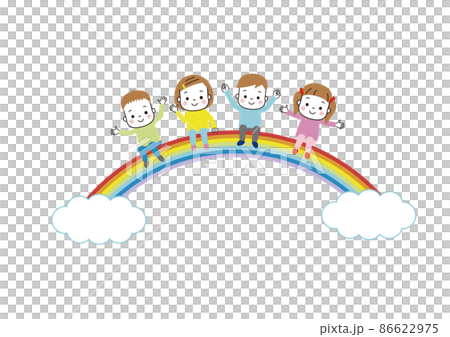 Smiley children sitting on a rainbow arch Smiley children sitting on a rainbow arch 86622975