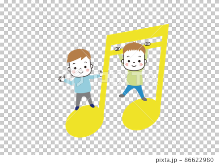 Boys playing with eighth notes Children playing with notes 86622980