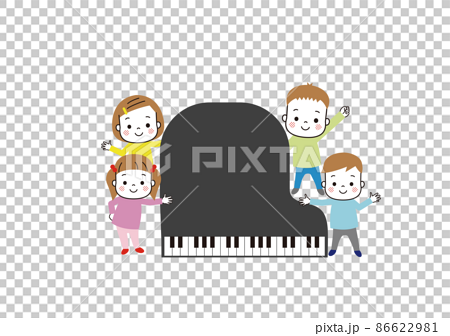 ピアノを囲む4人の子どもたち　グランドピアノ 86622981