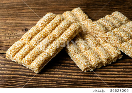 Sesame snack sweet.  Sesame seed honey bar 86623006