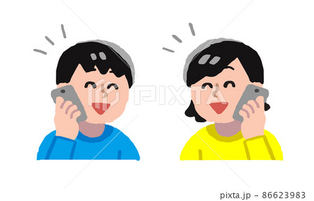 スマートフォンで通話する男女（シンプル） 86623983