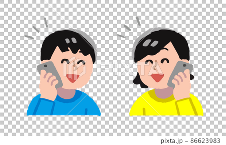 スマートフォンで通話する男女（シンプル） 86623983