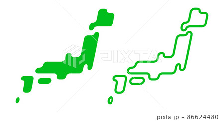日本地図かわいいシンプル角丸のベクターイラストアイコン緑色 86624480