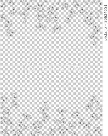 Sakura Line Frame Sakura line drawing frame ⑨ (black, vertical,... - Stock Illustration ...
