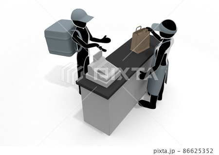 スマホで料理を注文。お店に食べ物を取りに行く。家に料理を配達する。玄関まで届ける。 86625352