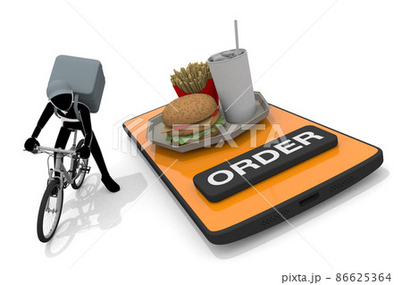 スマホで料理を注文。お店に食べ物を取りに行く。家に料理を配達する。玄関まで届ける。 86625364