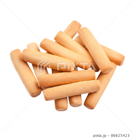 Pile of crispy breadsticks isolated on white background Pile of crispy breadsticks isolated on white background 86625423