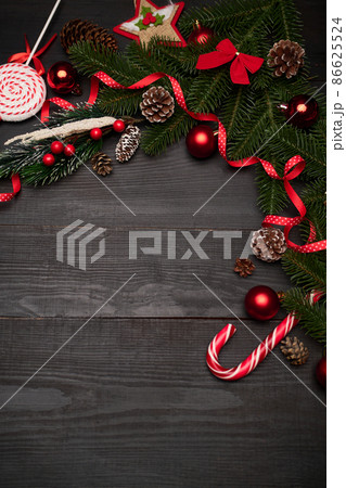 Top view of New year or Christmas Festive decorated background 86625524