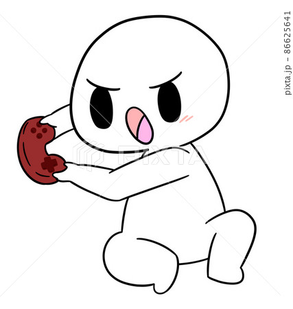 ゲームコントローラーを持ち負けじと頑張るキャラクター 86625641