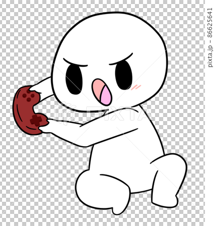 ゲームコントローラーを持ち負けじと頑張るキャラクター 86625641