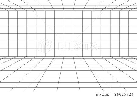 3D digital grid of ceiling, wall and floor of room space with one point perspective 86625724