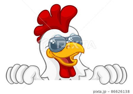 Chicken Rooster Cockerel Bird Sunglasses Cartoonのイラスト素材