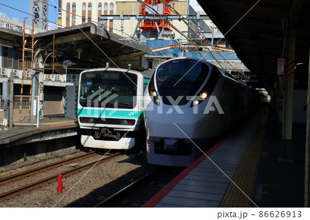常磐線の特急列車E657系と常磐快速線E231系 ひたち ときわ 千葉県松戸市松戸の松戸駅 常磐線の特急列車E657系と常磐快速線E231系 ひたち ときわ 千葉県松戸市松戸の松戸駅 86626913