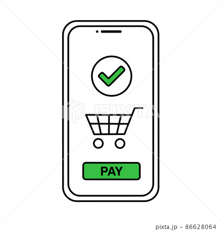 スマートフォンでキャッシュレス決済、オンラインショッピングをするベクターイラスト 86628064