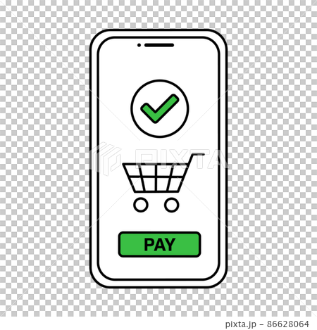 スマートフォンでキャッシュレス決済、オンラインショッピングをするベクターイラスト 86628064