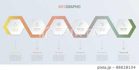 Timeline infographic design vector. 6 options, honeycomb workflow layout. Vector infographic timeline template in vintage colors. 86628134