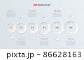 Red vector infographics timeline design template with rounded elements. Content, schedule, timeline, diagram, workflow, business, infographic, flowchart. 6 steps infographic. 86628163